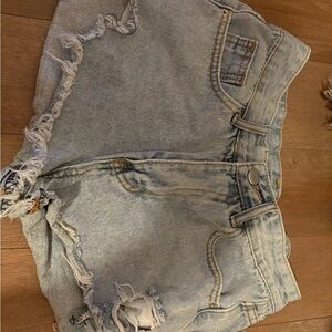 Distressed Light Blue Denim Shorts
